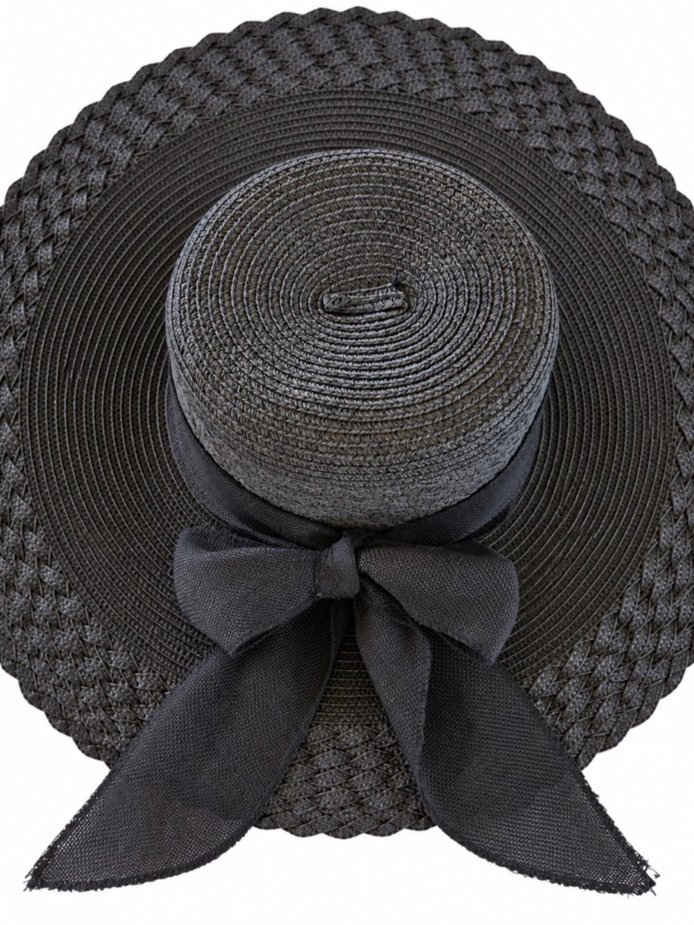 Woven wide brim hat La Vie En Rose black/black ribbon old money luxury event